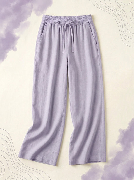 Linen-Feel Wide-Leg Drawstring Pants in Wanderlust - Lilac