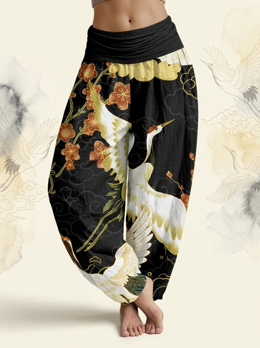 Crane & Cloud Cotton Harem Pants in Black