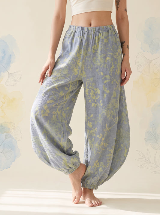 Cotton Gauze Leaf Pants in Sky Leaf