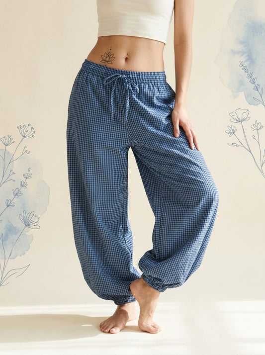 Gingham Lantern Pants in Blue Gingham
