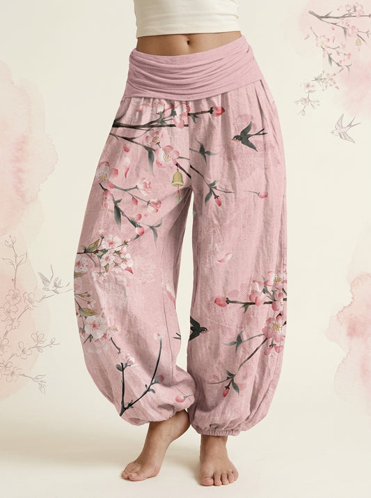 Peach Blossom Cotton Harem Pants in Pink