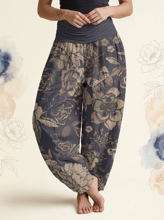 Peony Cotton Harem Pants in Dark Slate Blue