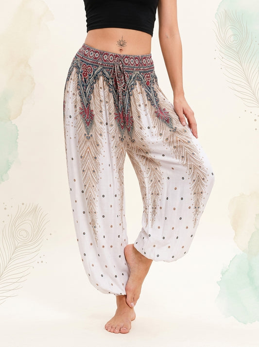 Thai Print Harem Pants in Ivory Dot