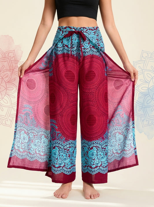 Mandala Wrap Palazzo Pants in Crimson Aqua