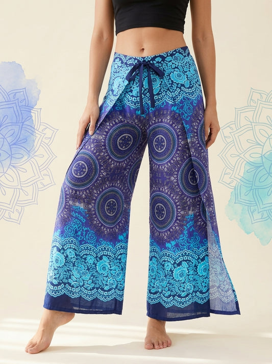 Mandala Wrap Palazzo Pants in Ocean Blue