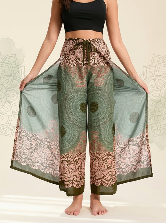 Mandala Wrap Palazzo Pants in Sage Rose