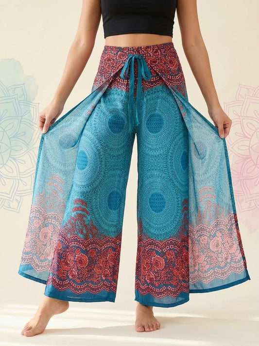 Mandala Wrap Palazzo Pants in Turquoise Coral