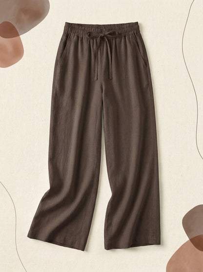 Linen-Feel Wide-Leg Drawstring Pants in Chocolate Martini, flat lay
