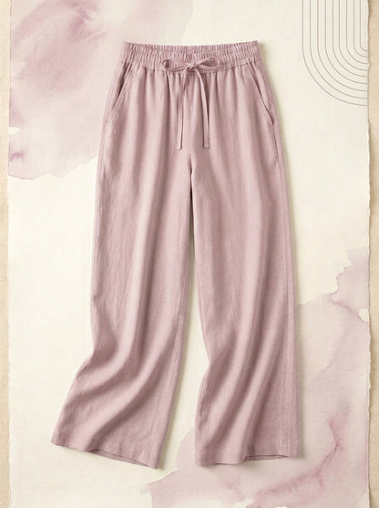 Linen-Feel Wide-Leg Drawstring Pants in Mauveglow, flat lay