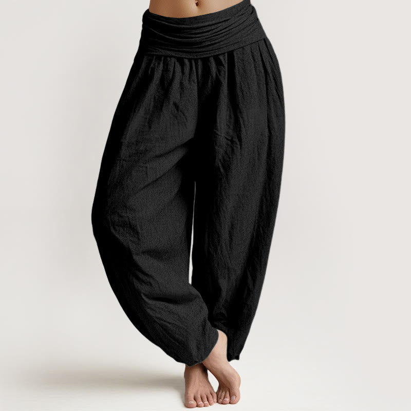 Plain Black Cotton Harem Pants — product detail 1