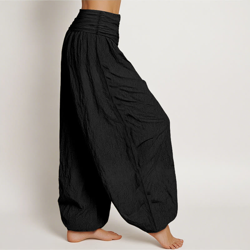 Plain Black Cotton Harem Pants — product detail 3