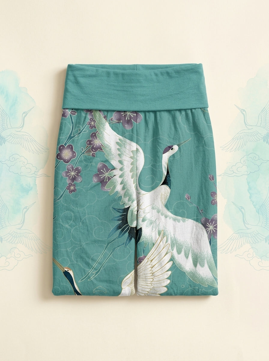 Crane & Cloud Cotton Harem Pants in Turquoise, folded flat