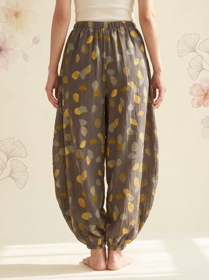 Cotton Gauze Leaf Pants in Espresso Leaf, back view