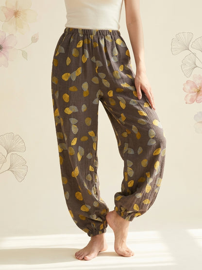 Cotton Gauze Leaf Pants in Espresso Leaf, front view
