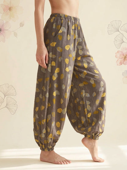Cotton Gauze Leaf Pants in Espresso Leaf, side view