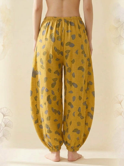 Cotton Gauze Leaf Pants in Mustard Leaf, back view