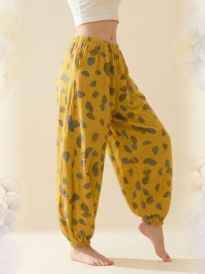 Cotton Gauze Leaf Pants in Mustard Leaf, side view