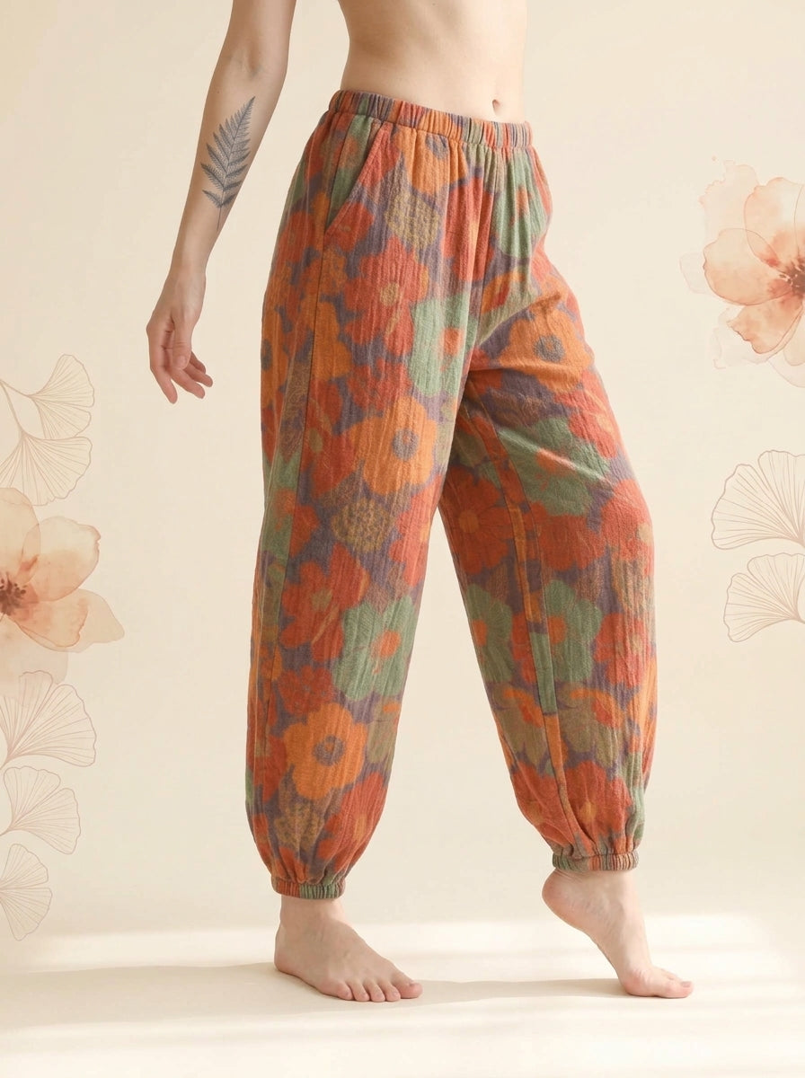 Cotton Gauze Leaf Pants in Rust Bloom, side view