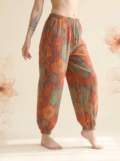 Cotton Gauze Leaf Pants in Rust Bloom, side view