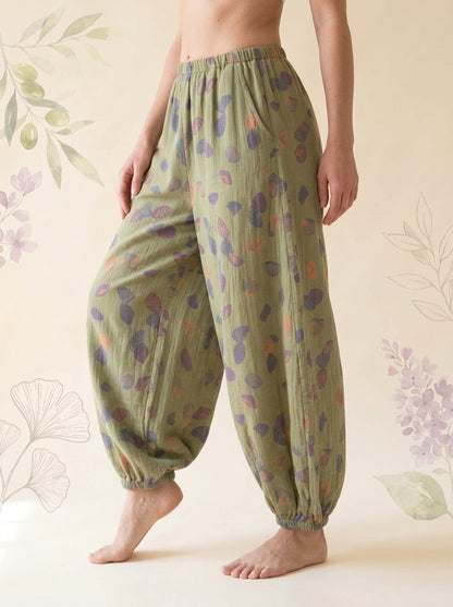 Cotton Gauze Leaf Pants in Sage Leaf, side view