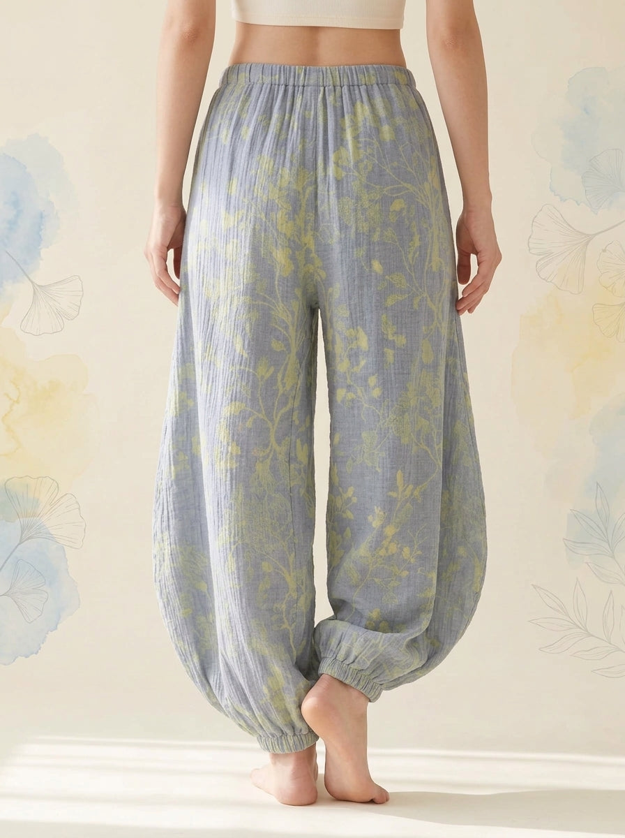 Cotton Gauze Leaf Pants in Sky Leaf, back view