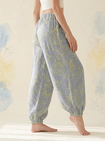 Cotton Gauze Leaf Pants in Sky Leaf, side view