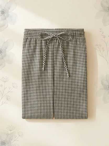 Gingham Lantern Pants in Black Gingham, folded flat
