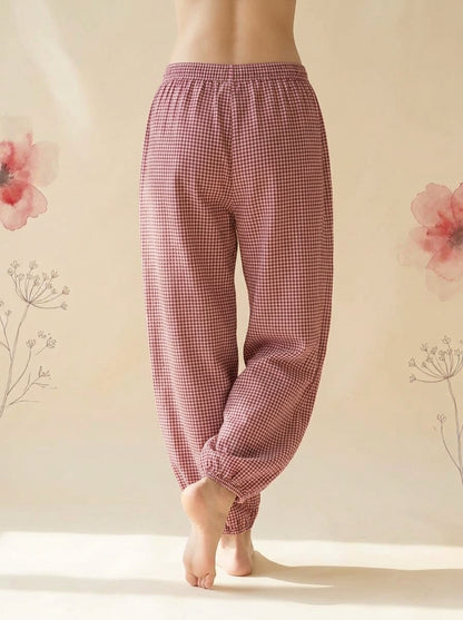 Gingham Lantern Pants in Red Gingham, back view