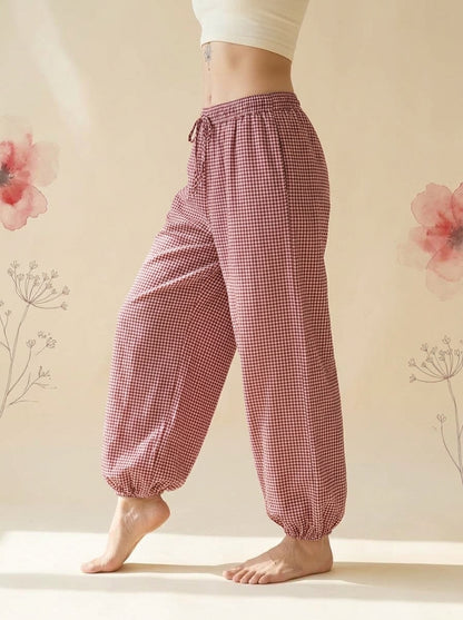 Gingham Lantern Pants in Red Gingham, side view