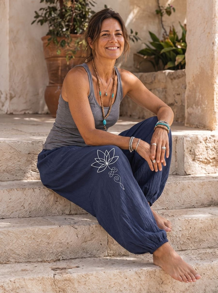 Lotus Unalome harem pants worn
