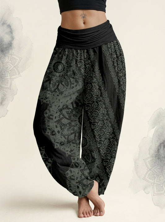 Mandala Cotton Harem Pants in Black