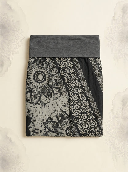 Mandala Cotton Harem Pants in Dim Gray, folded flat