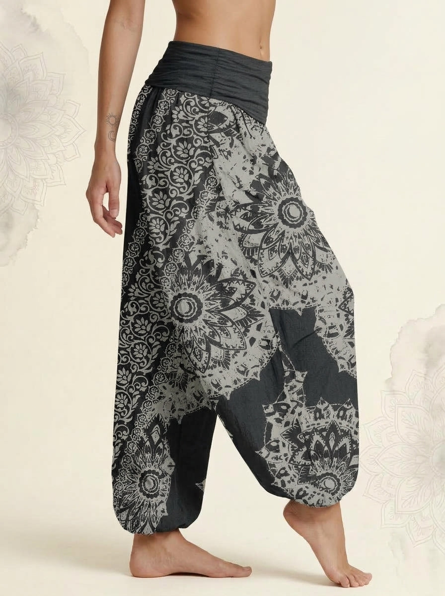 Mandala Cotton Harem Pants in Dim Gray, side view