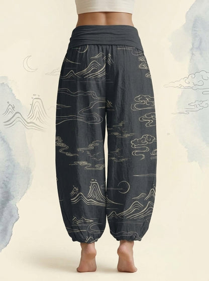 Mountain Moon Cotton Harem Pants in Light Slate Gray, back view