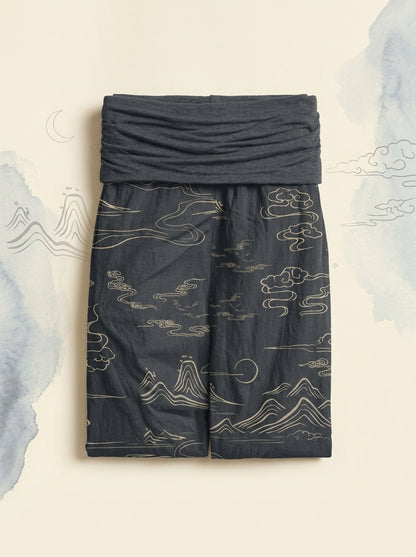 Mountain Moon Cotton Harem Pants in Light Slate Gray, folded flat