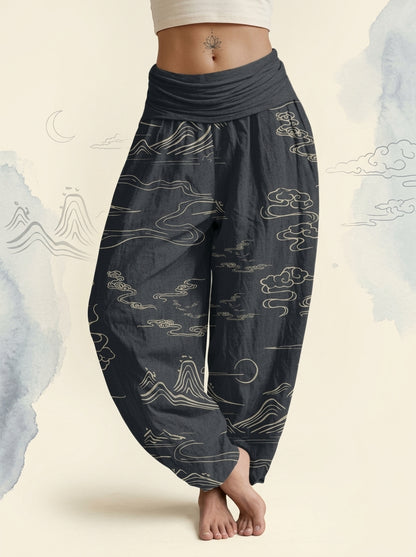 Mountain Moon Cotton Harem Pants in Light Slate Gray, front view