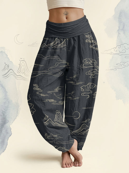 Mountain Moon Cotton Harem Pants in Light Slate Gray
