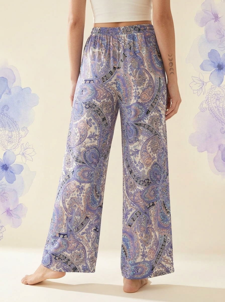 Paisley Wide-Leg Pants in Lavender Paisley, back view