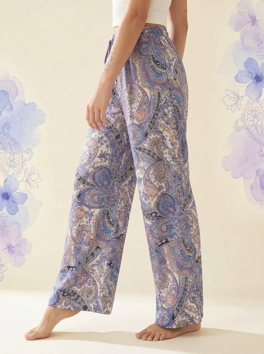 Paisley Wide-Leg Pants in Lavender Paisley, side view