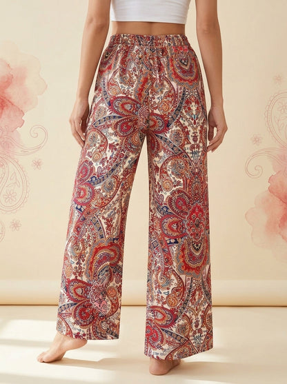 Paisley Wide-Leg Pants in Red Paisley, back view