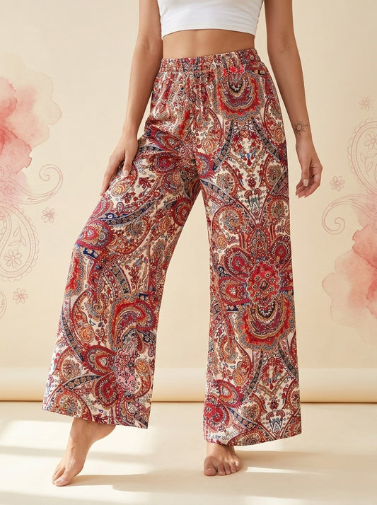 Paisley Wide-Leg Pants in Red Paisley