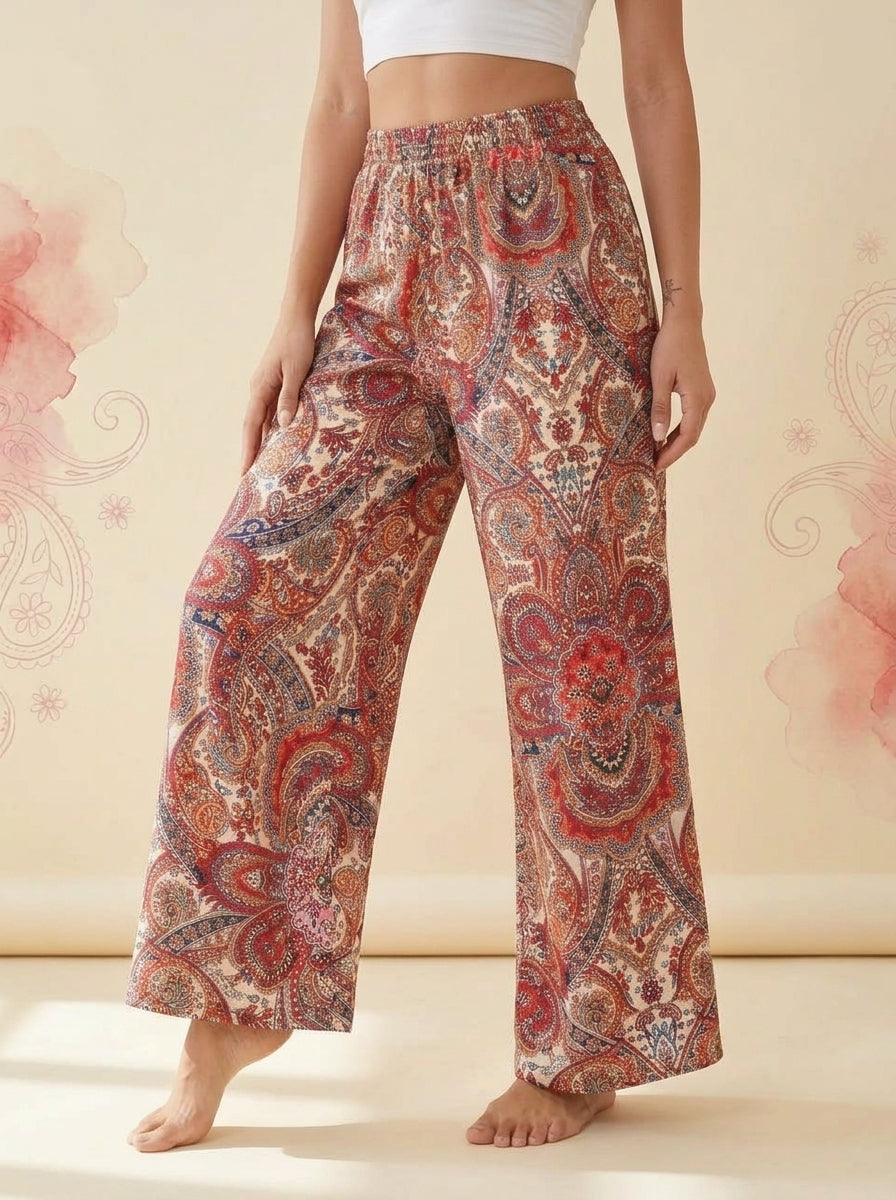 Paisley Wide-Leg Pants in Red Paisley, side view