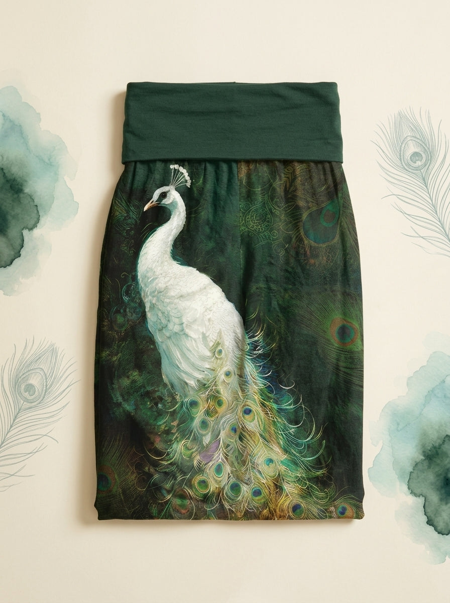 Peacock Cotton Harem Pants in Dark Green, folded flat