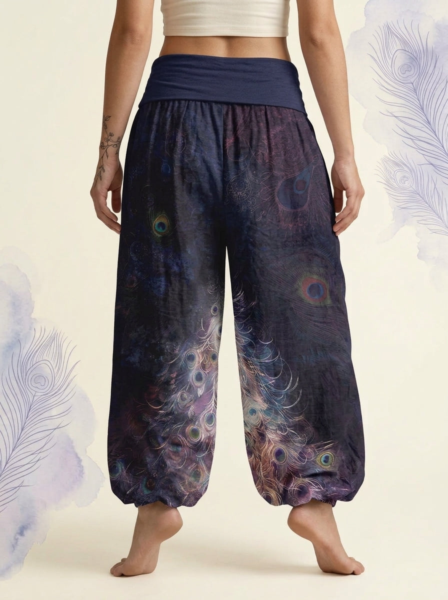 Peacock Cotton Harem Pants in Indigo, back view