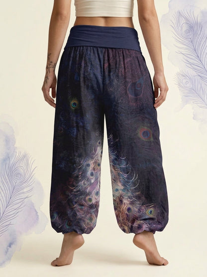Peacock Cotton Harem Pants in Indigo, back view