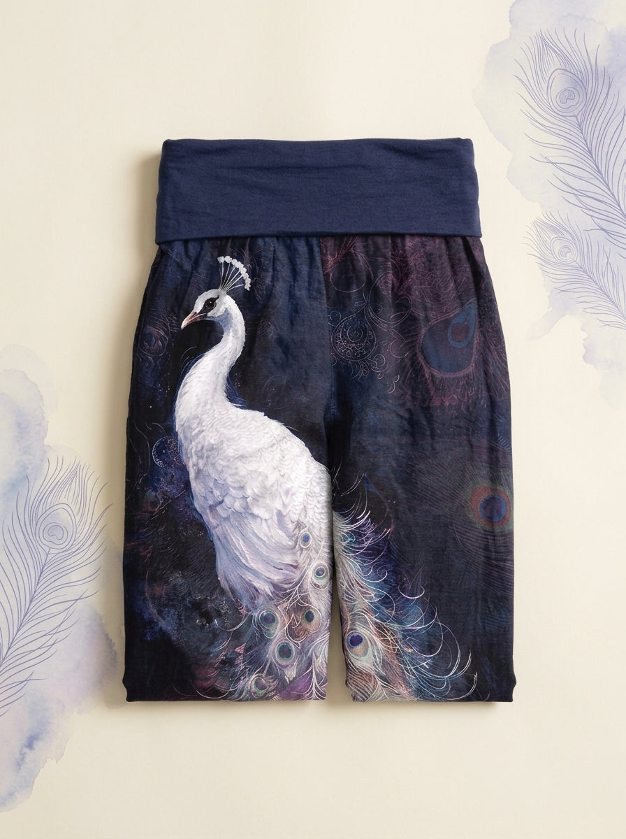 Peacock Cotton Harem Pants in Indigo, folded flat