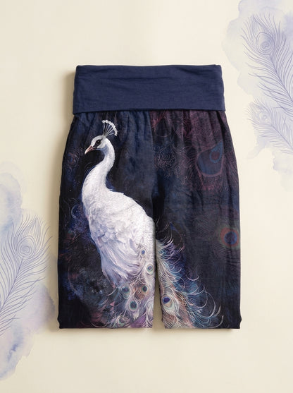 Peacock Cotton Harem Pants in Indigo, folded flat