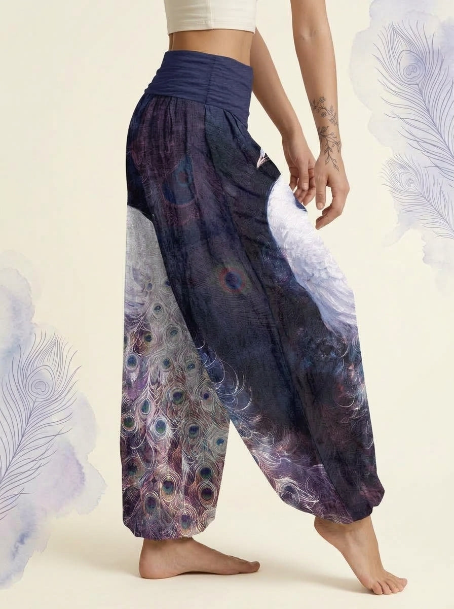 Peacock Cotton Harem Pants in Indigo, side view