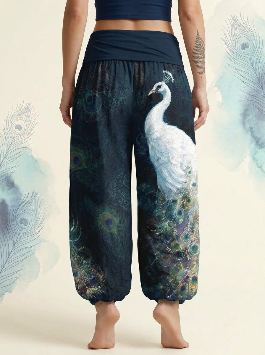 Peacock Cotton Harem Pants in Midnight Blue, back view