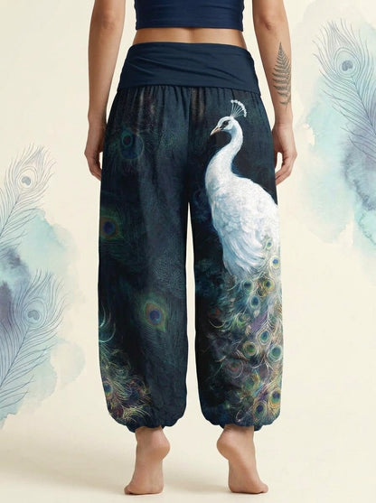 Peacock Cotton Harem Pants in Midnight Blue, back view